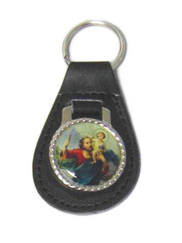 KEYRING-LEATHER ST CHRISTOPHER
